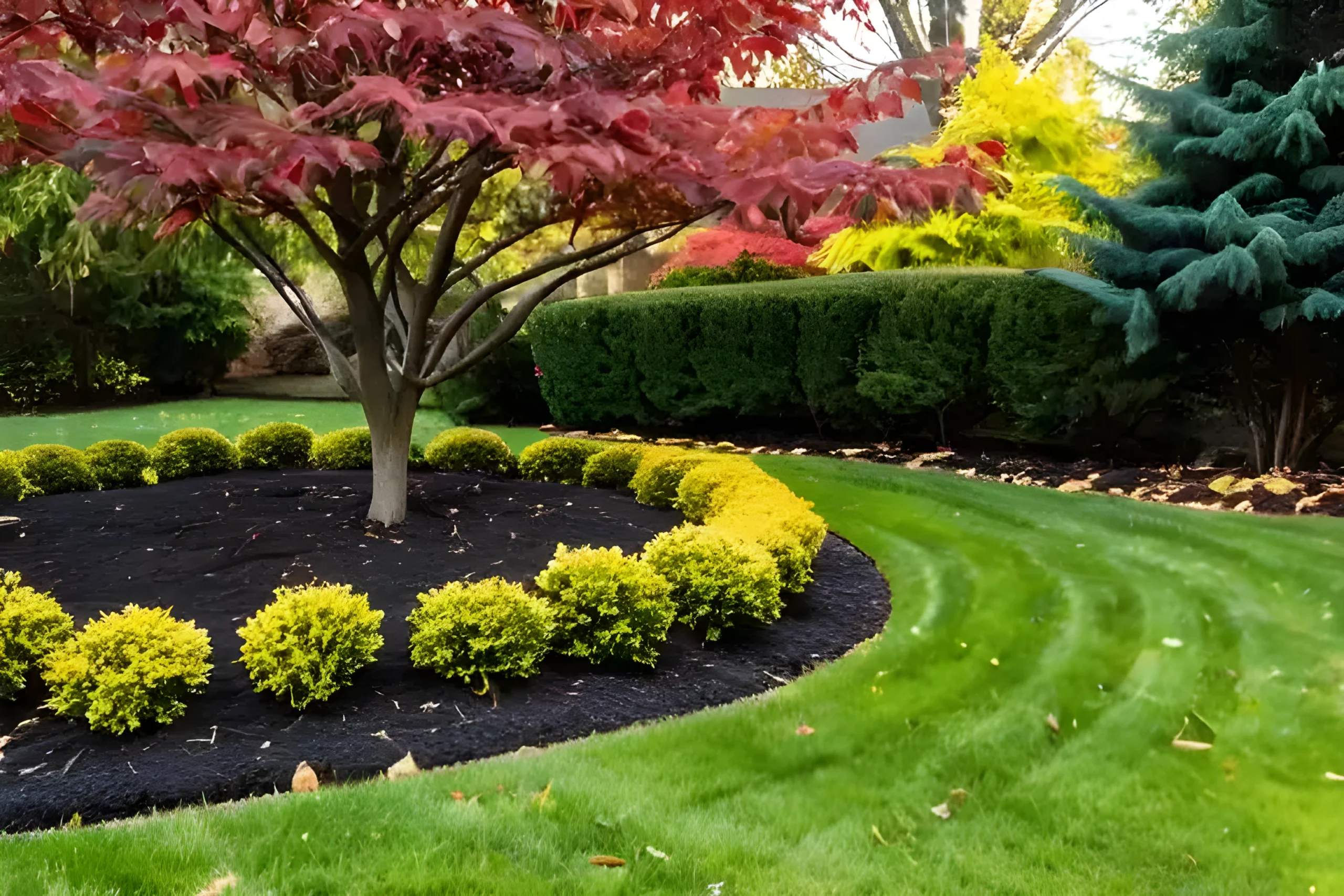 Fresh mulch in a clean garden bed after seasonal cleanup