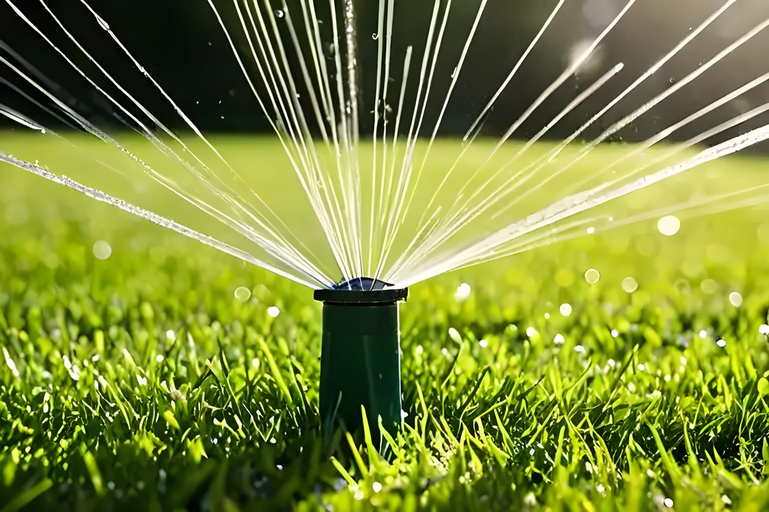Pop-up sprinkler head watering the lawn